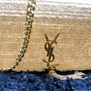 Yves Saint Laurent Gold-Accent Straw Crossbody Bag